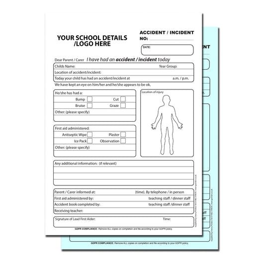 NCR *CUSTOM* School Accident/Incident Duplicate Book A5 4 Book Pack GDPR