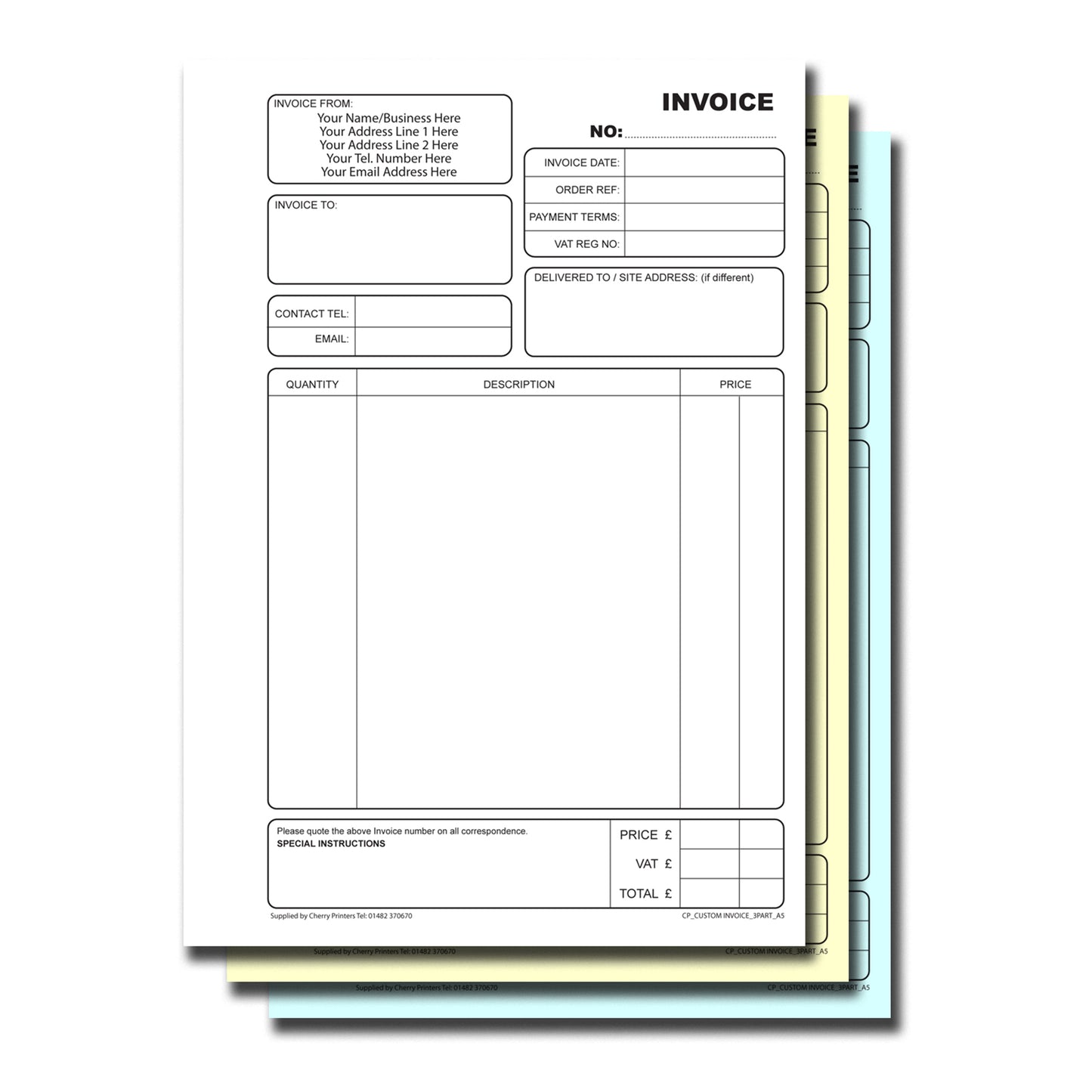 NCR *CUSTOM* Invoice Triplicate Book A5 | 4 Book Pack