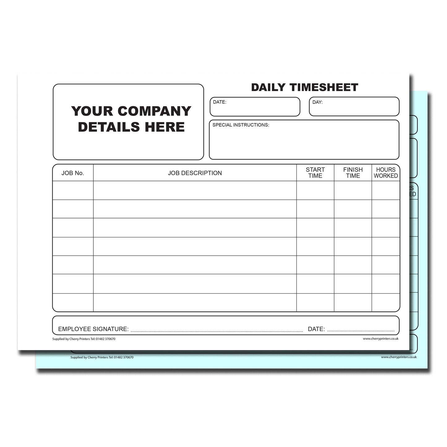 NCR *CUSTOM* Daily Timesheet Duplicate Book A5 | 4 Book Pack