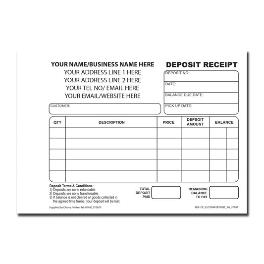 NCR *CUSTOM* Deposit Receipt Duplicate Book A6 | 8 Book Pack