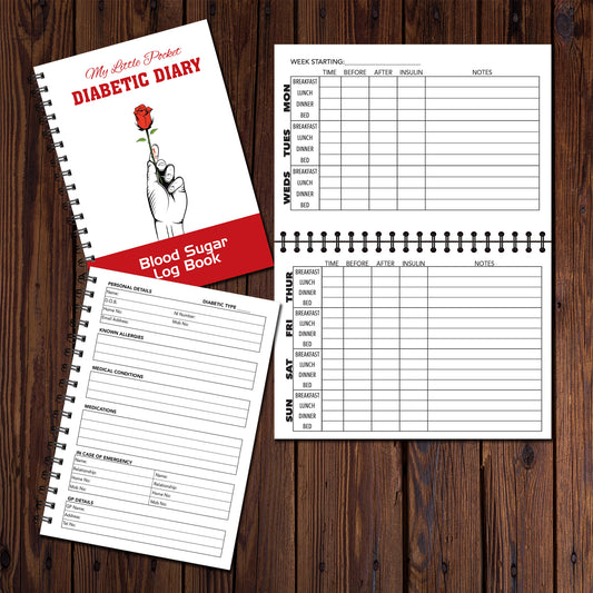 My Little Pocket Diabetic Diary/ Blood Sugar Log Book | 1 year | A6 (105mm x 148mm) | Wirobound 53pages printed to both sides on quality 120gsm