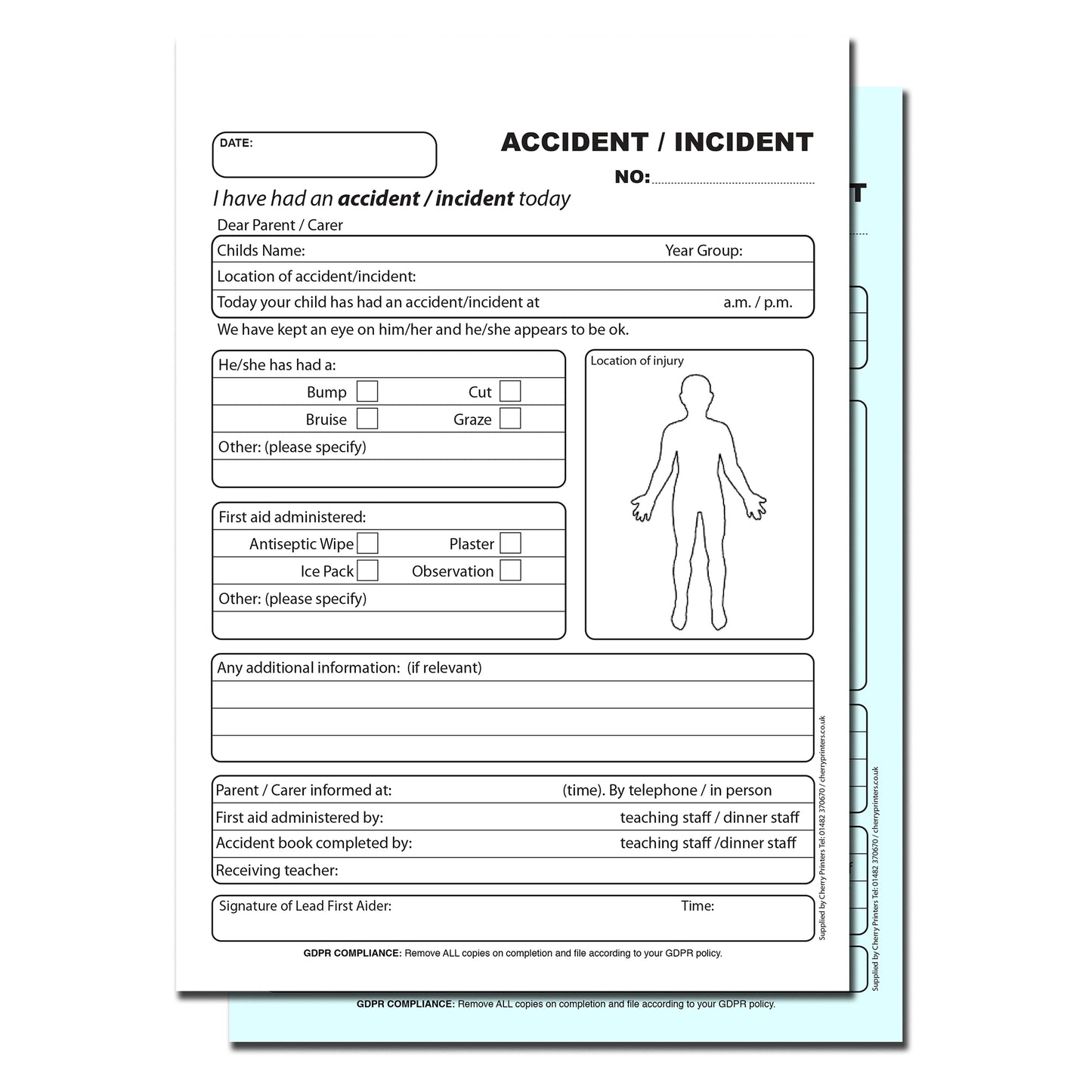 NCR School Accident /Incident Report Book A5 Duplicate GDPR