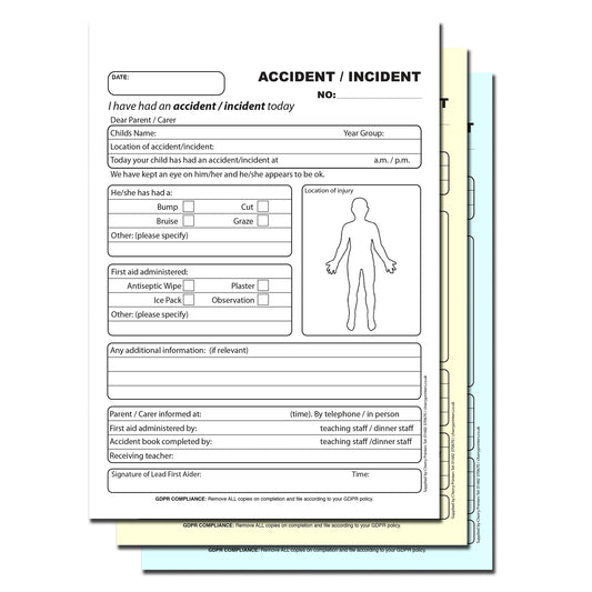 NCR School Accident /Incident Report Book A5 Triplicate GDPR