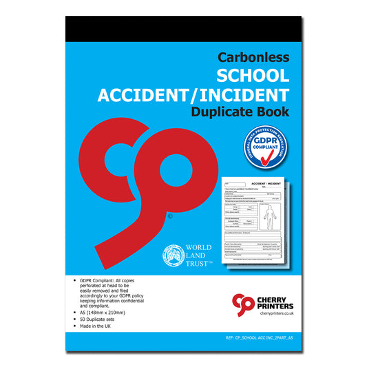 NCR School Accident /Incident Report Book A5 Duplicate GDPR