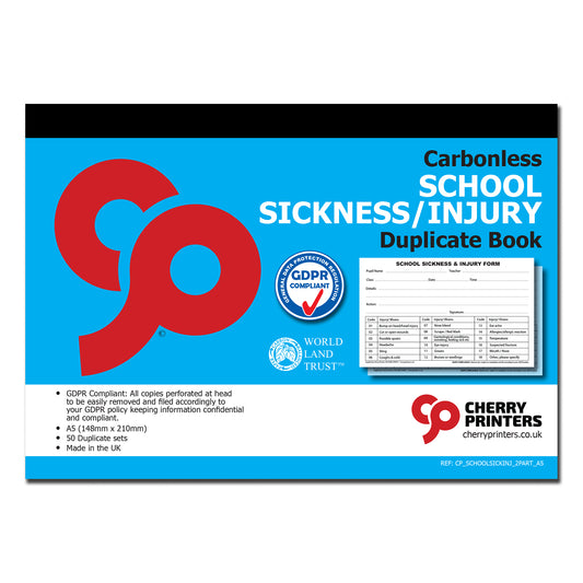 NCR School Sickness & Injury Duplicate Book A5 50 sets GDPR