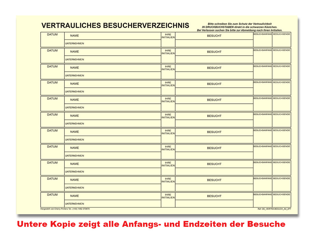 DSGVO Compliant Guest Book/Visitor Book NCR (GERMAN Confidential Visitor Sign in Duplicate Wiro Book A4 50 Sets)