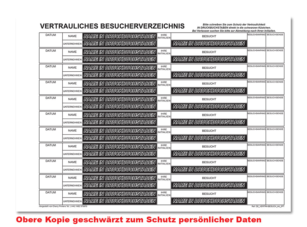 DSGVO Compliant Guest Book/Visitor Book NCR (GERMAN Confidential Visitor Sign in Duplicate Wiro Book A4 50 Sets)