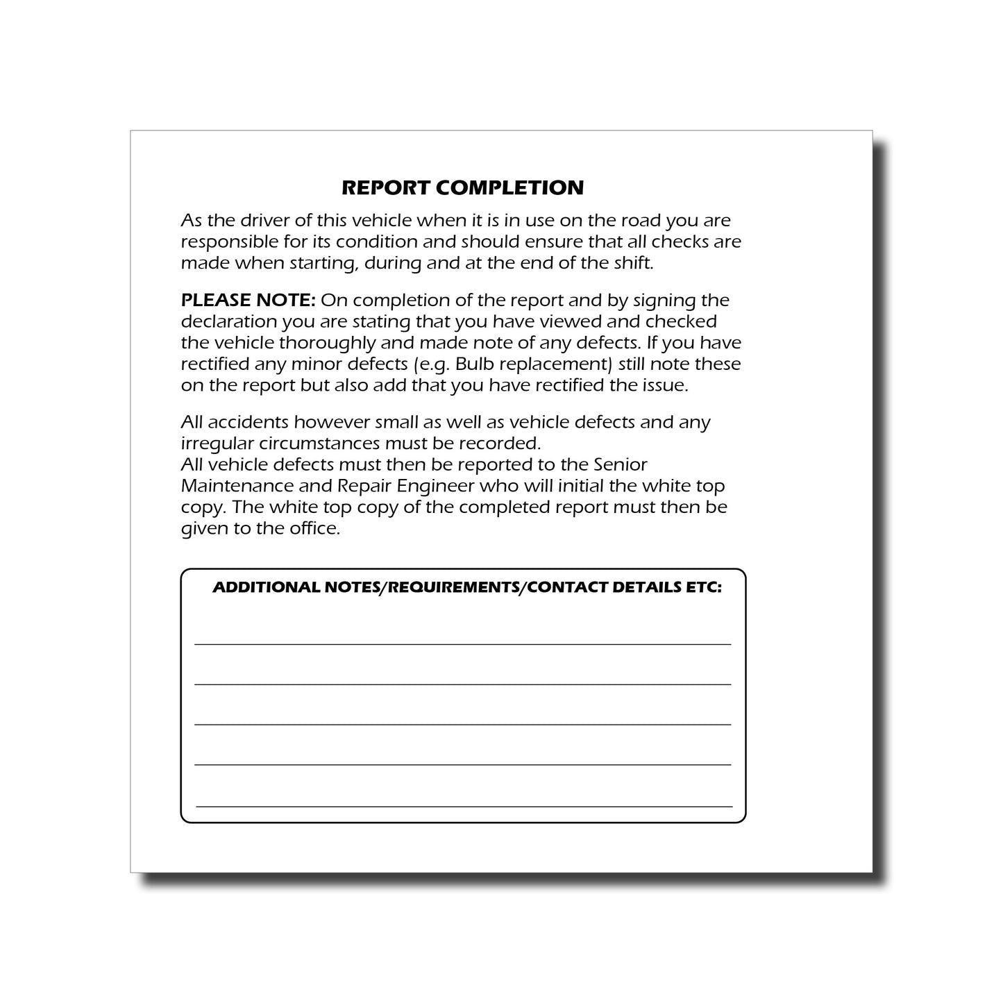 LGV Vehicle Check Book | Vehicle Defect Report Pad | Daily Inspection Checklist Log Book | Carbonless NCR Duplicate | Fleet Driver Safety Maintenance Record | 50 Sets | 148mm x 148mm