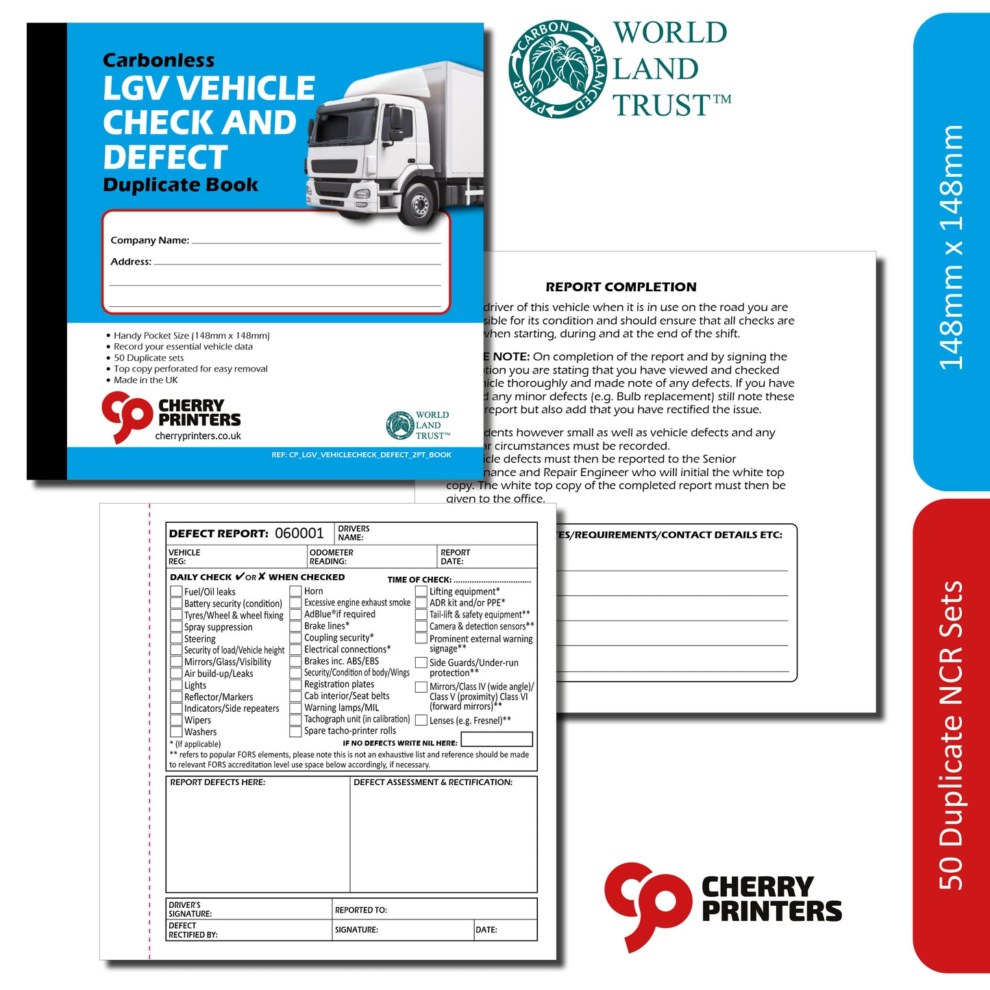 LGV Vehicle Check Book | Vehicle Defect Report Pad | Daily Inspection Checklist Log Book | Carbonless NCR Duplicate | Fleet Driver Safety Maintenance Record | 50 Sets | 148mm x 148mm