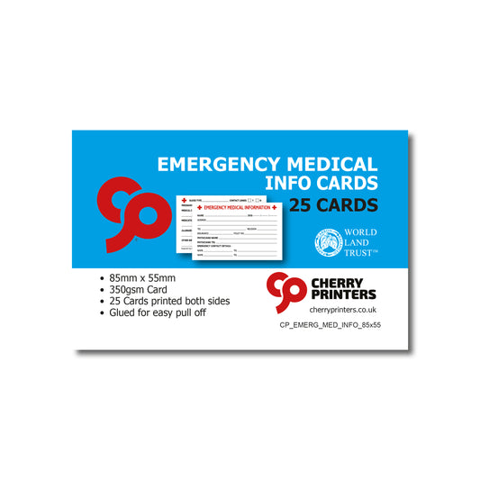 Emergency Medical Info Card | ICE | Pad of 25 cards | 85mm x 55mm