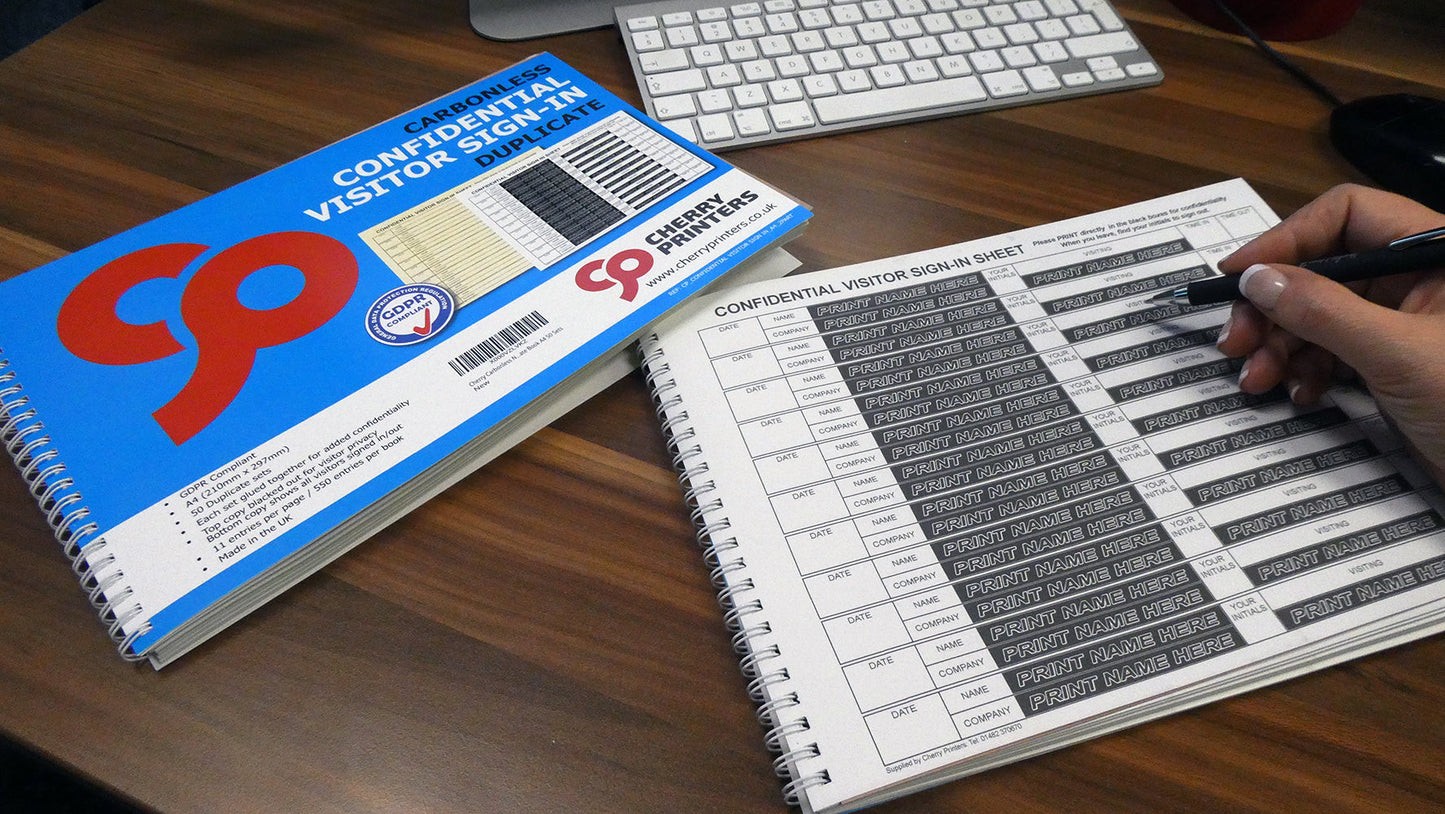 DSGVO Compliant Guest Book/Visitor Book NCR (GERMAN Confidential Visitor Sign in Duplicate Wiro Book A4 50 Sets)