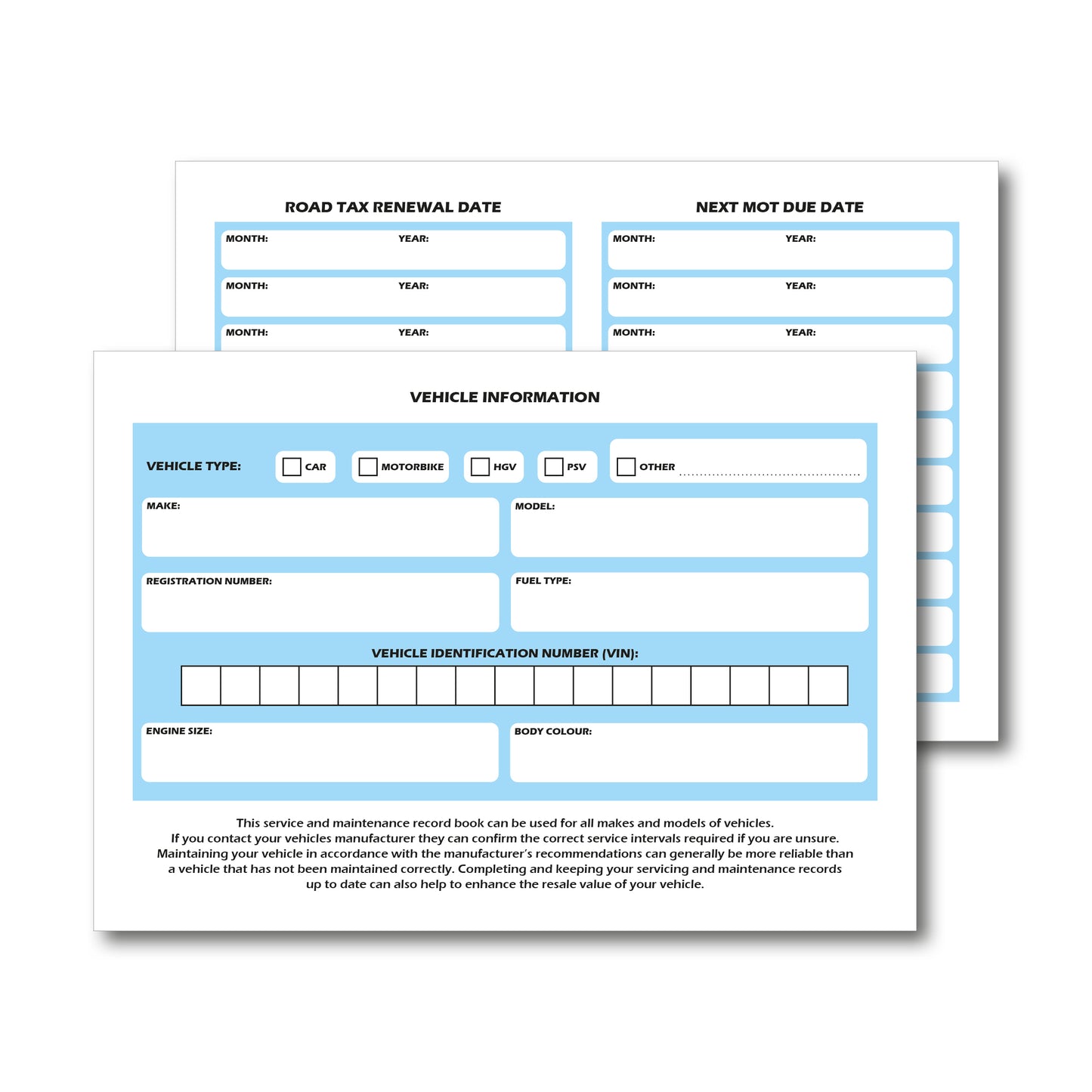 Vehicle Service Schedule & Maintenance Record Log |  A5 | Blank Replacement Service History Book | 24 Service Logs | 120gsm Paper (Copy)