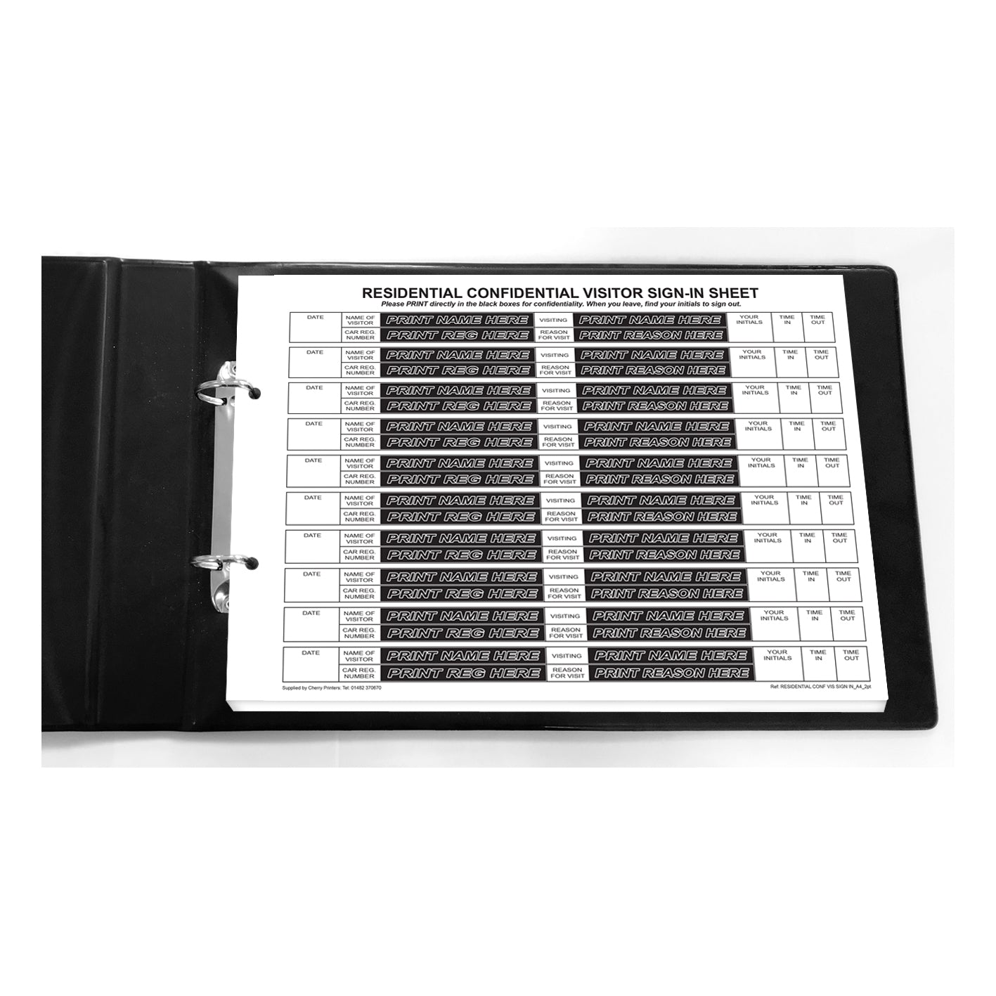 NCR RESIDENTIAL Confidential Visitor Sign In Ring Binder with 50 A4 Duplicate Sets GDPR