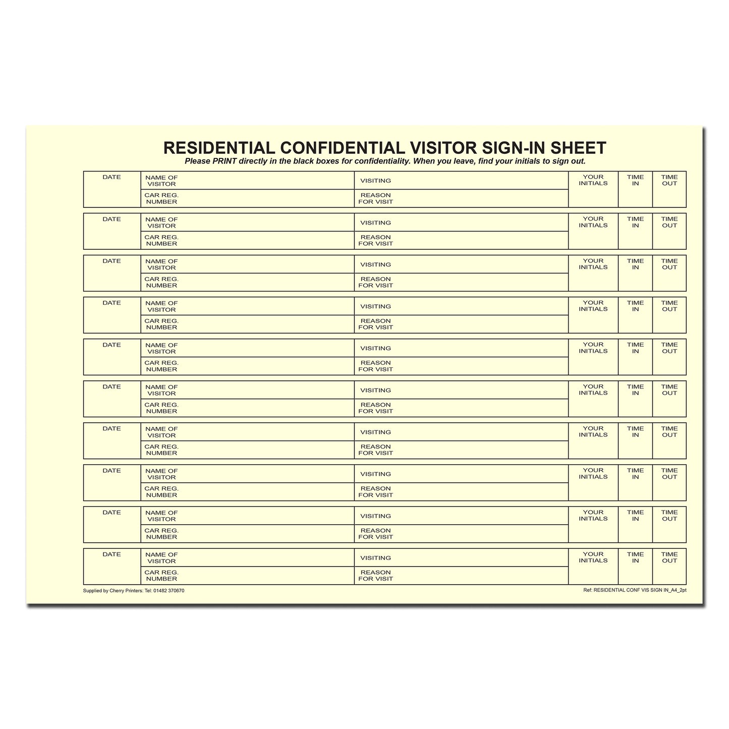 NCR Residential / Care Confidential Visitor Sign in Duplicate Wiro Book A4 50 sets GDPR