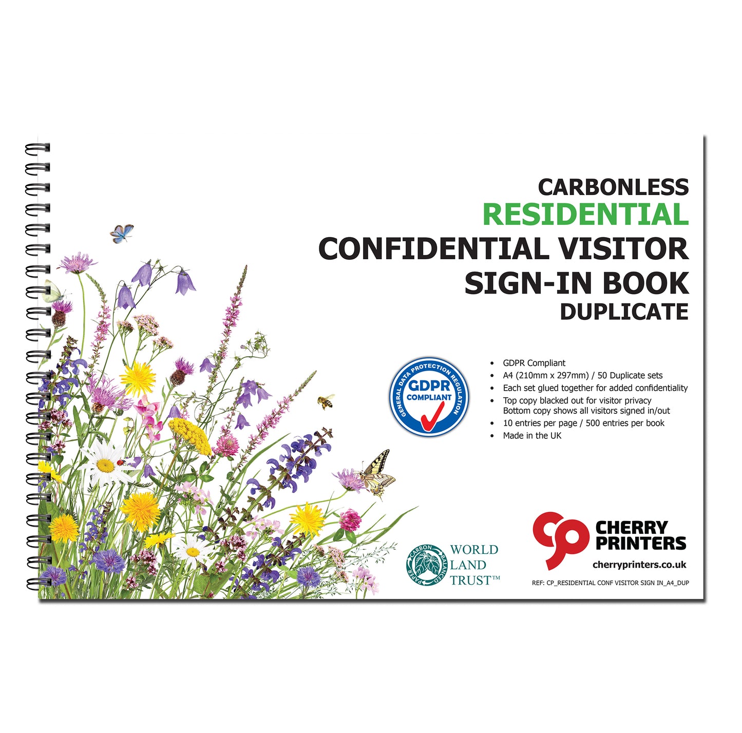NCR Residential / Care Confidential Visitor Sign in Duplicate Wiro Book A4 50 sets GDPR