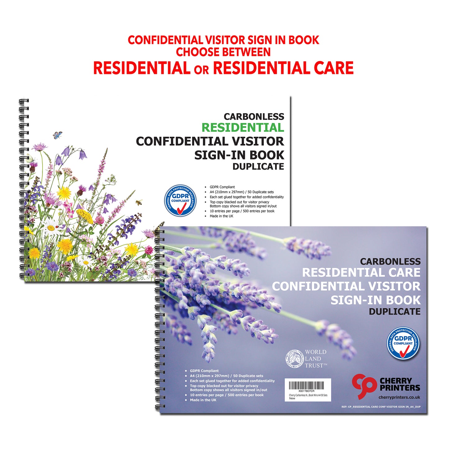 NCR Residential / Care Confidential Visitor Sign in Duplicate Wiro Book A4 50 sets GDPR