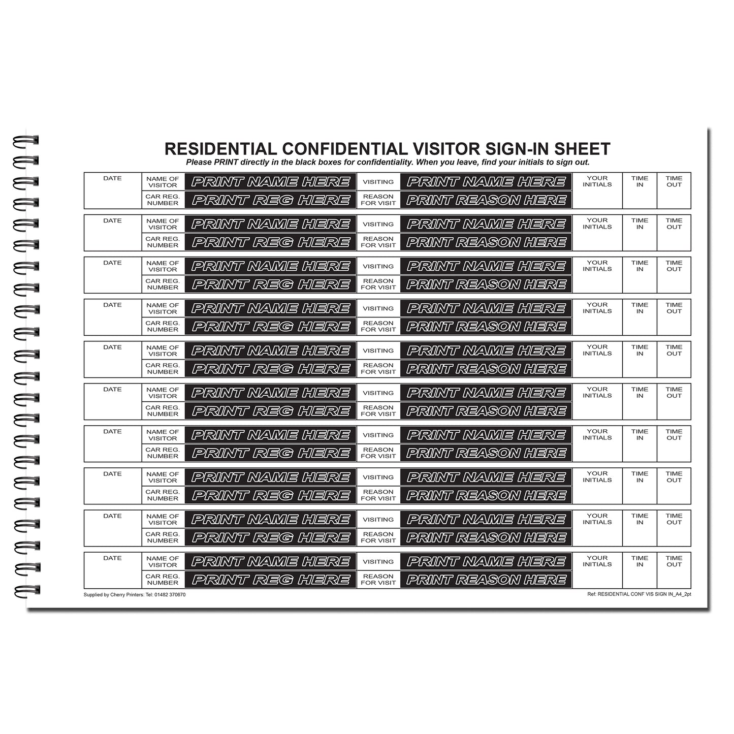 NCR Residential / Care Confidential Visitor Sign in Duplicate Wiro Book A4 50 sets GDPR
