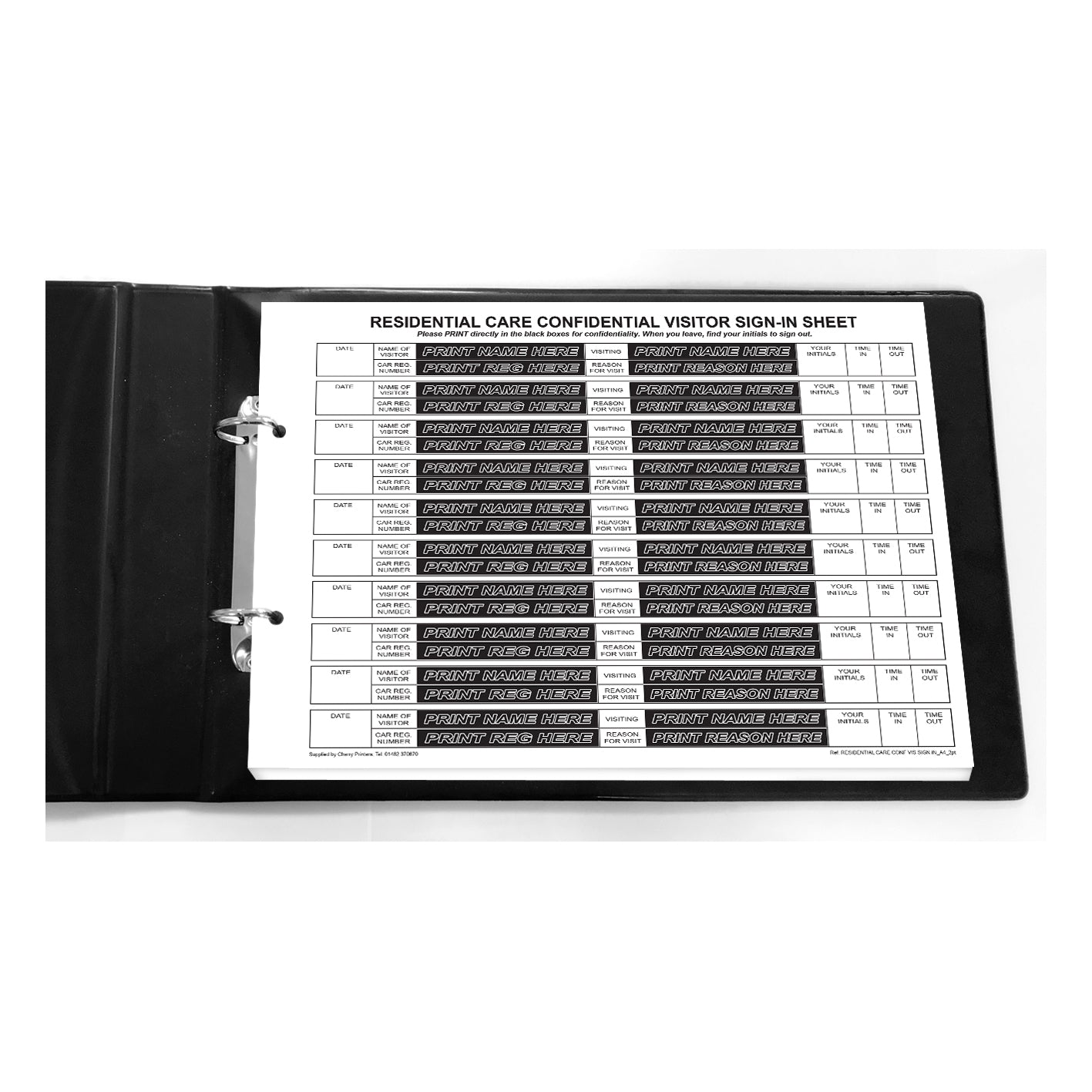 NCR RESIDENTIAL CARE Confidential Visitor Sign In Ring Binder with 50 A4 Duplicate Sets GDPR
