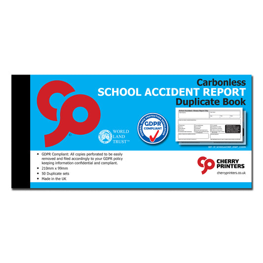 NCR School Accident Report Book 99mm x 210mm Duplicate GDPR