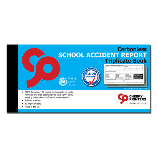 NCR School Accident Report Book 99mm x 210mm Triplicate GDPR