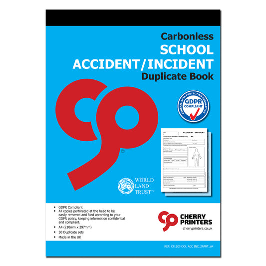 NCR School Accident /Incident Report Book A4 Duplicate GDPR