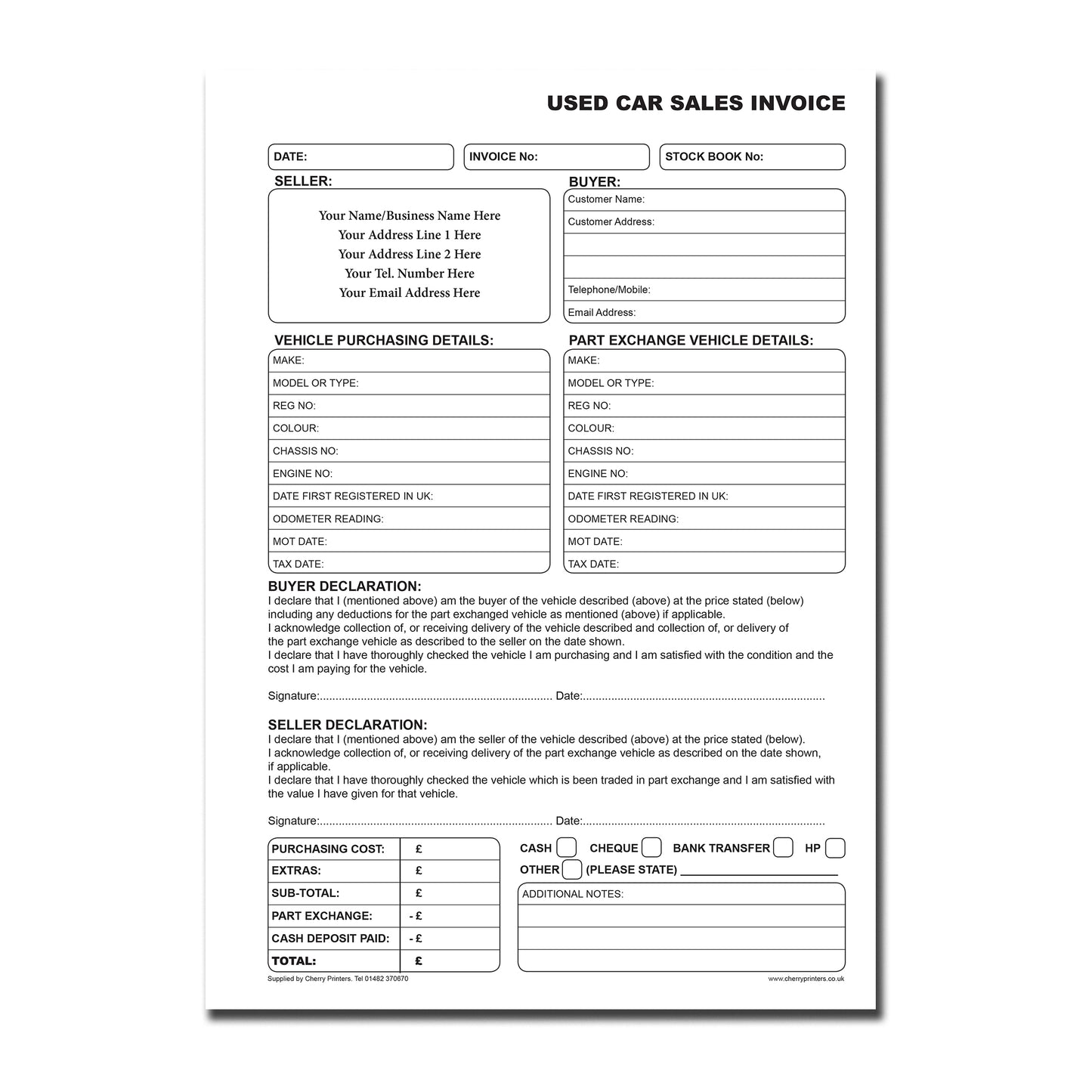 NCR *CUSTOM* Used Car Sales Invoice Duplicate Book A4 50 sets | 2 Book Pack