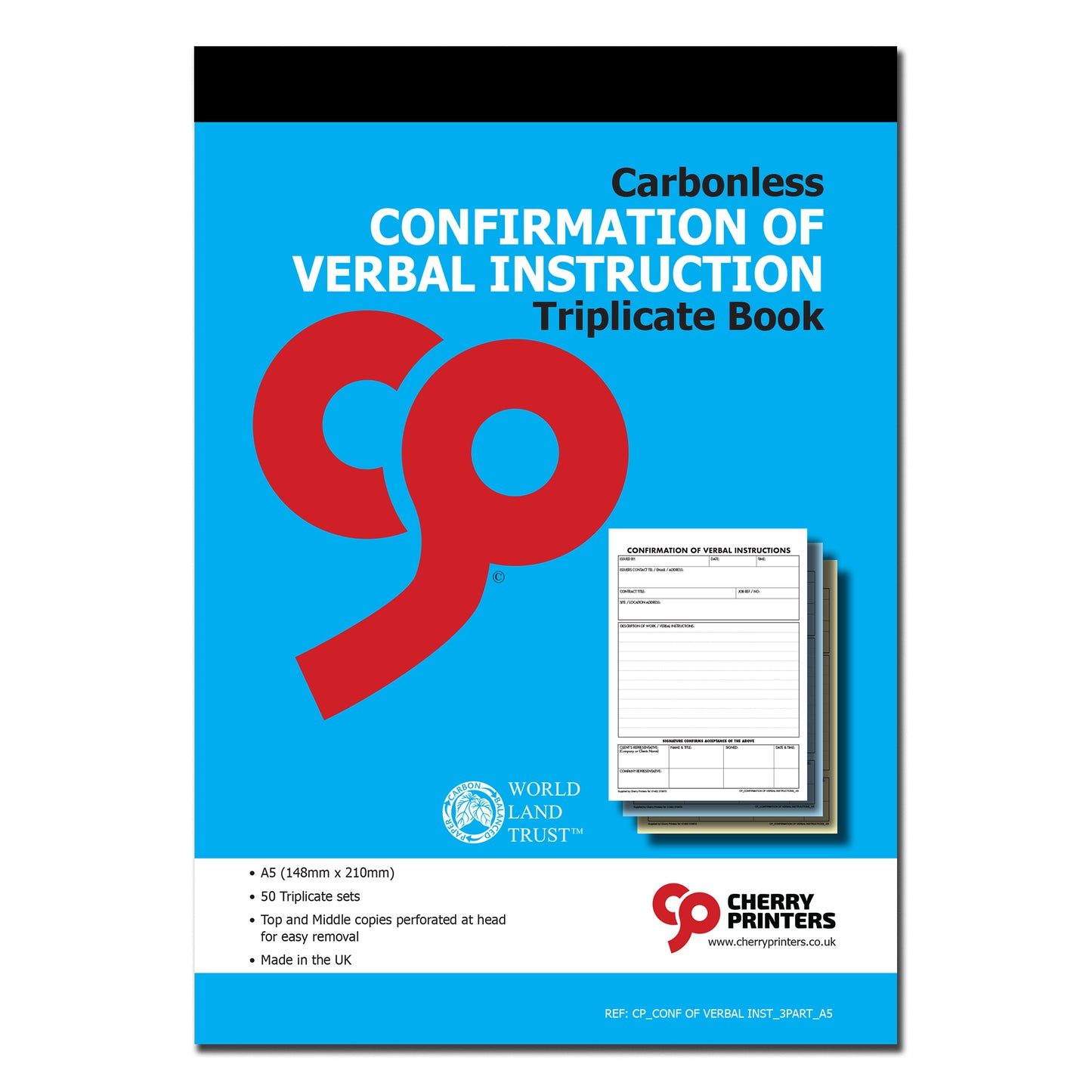 NCR Confirmation of Verbal Instruction Book A5 Triplicate