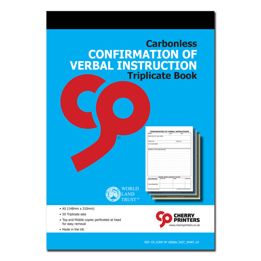 NCR Confirmation of Verbal Instruction Book A5 Triplicate