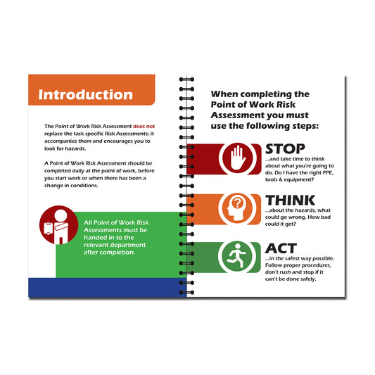 Point of Work Risk Report/Assessment Book | POWRA | A6 105mm x 148mm | 50 perforated pages | Wirobound