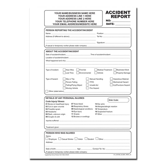 NCR *CUSTOM* Accident Report Triplicate Book A5 | 4 Book Pack