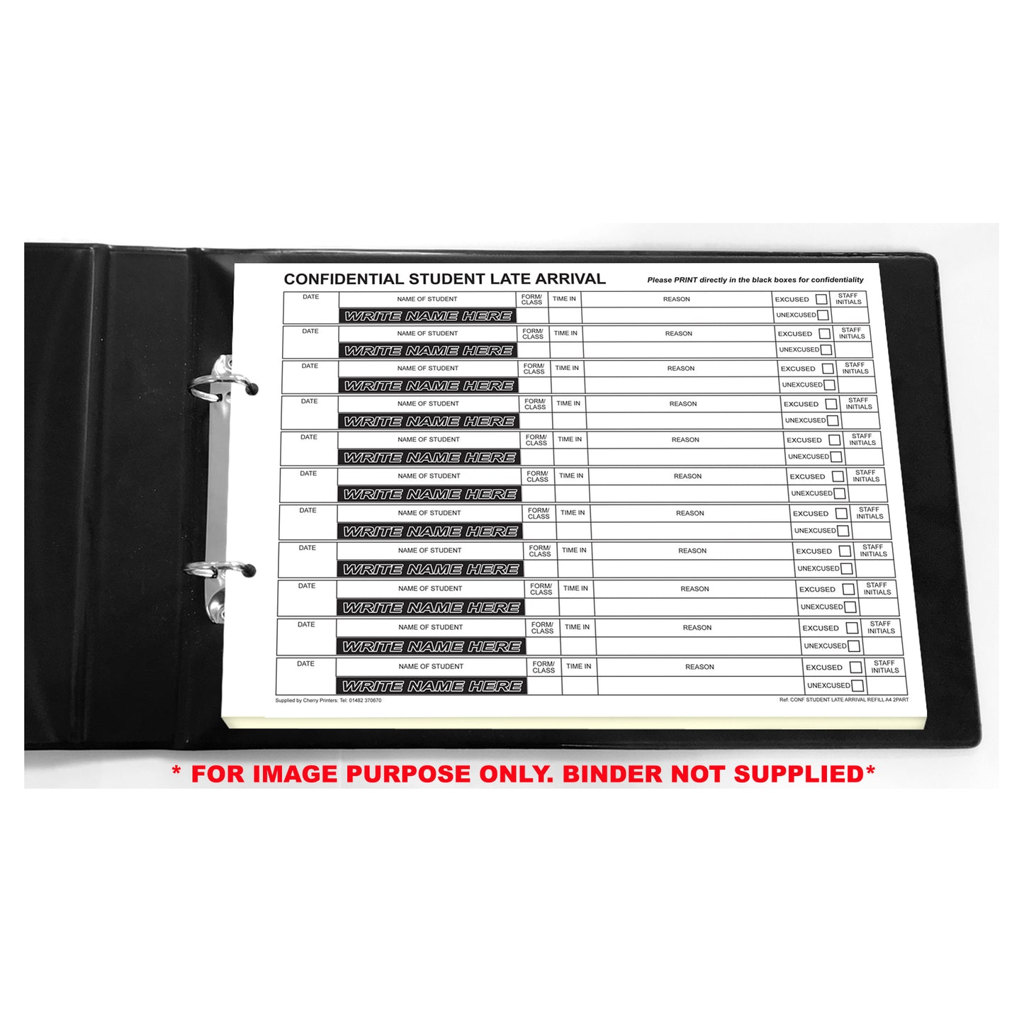 NCR Confidential Student Late Arrival REFILL PACK 50 sets of Duplicate A4