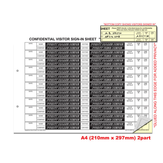 NCR Confidential Visitor Sign In CAR REG Ring Binder with 50 A4 Duplicate Sets