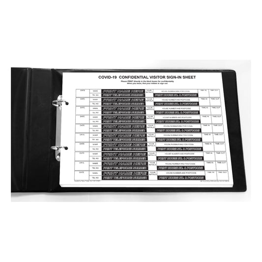 NCR Confidential Covid-19  Visitor Sign In Ring Binder with 50 A4 Duplicate sets