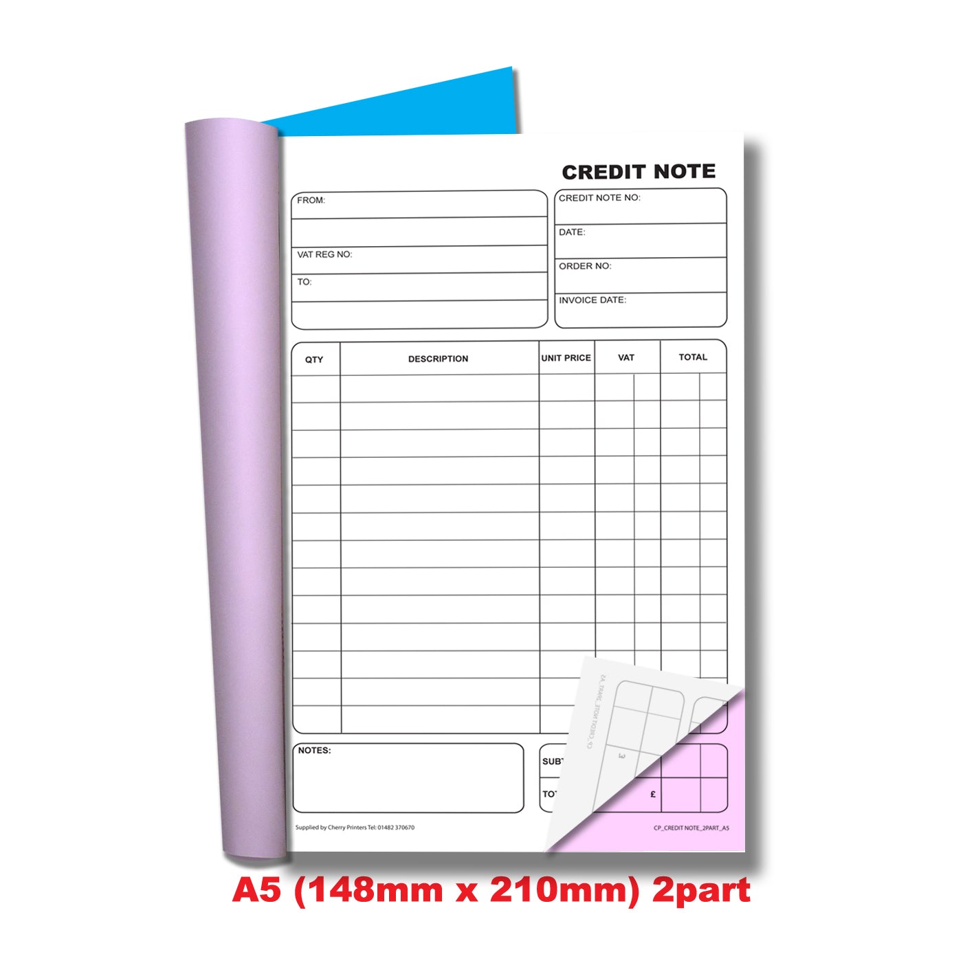 NCR Credit Note  A5 Duplicate