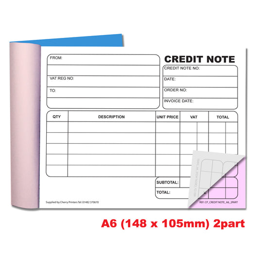 NCR Credit Note Duplicate Book A6