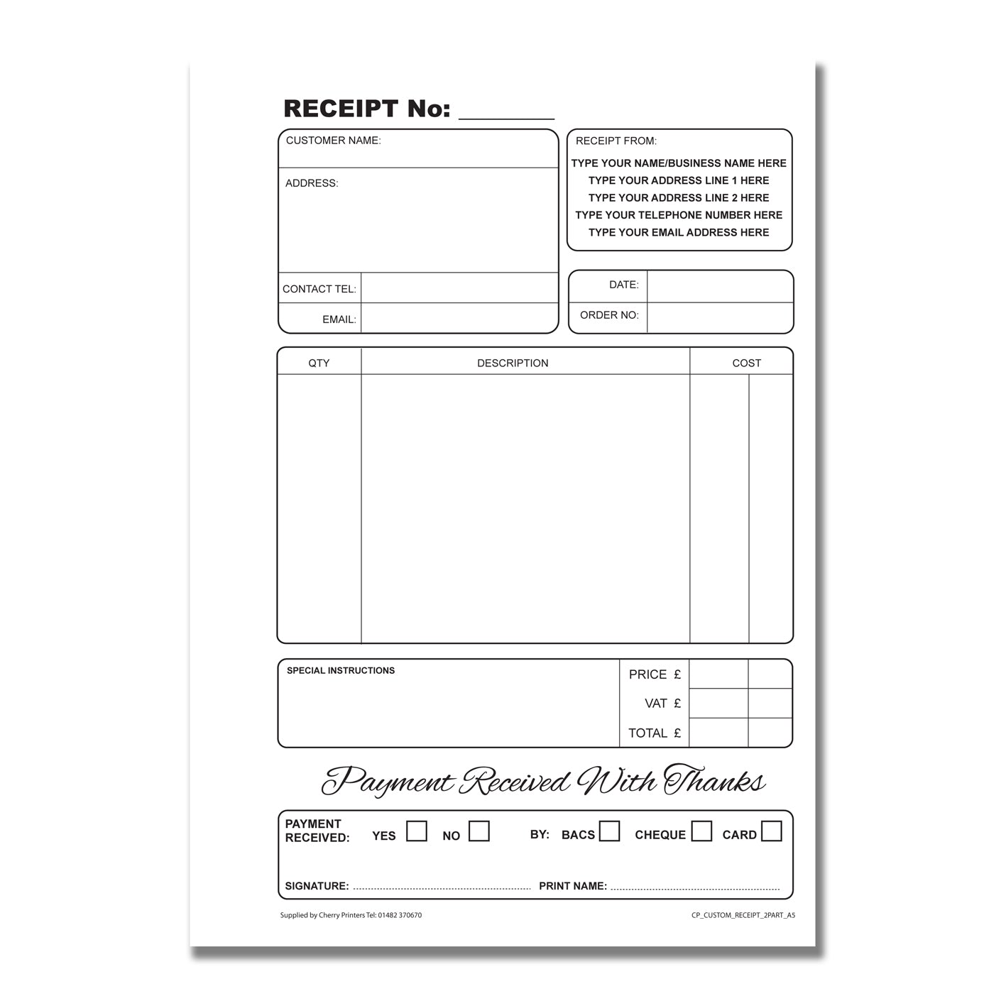 NCR *CUSTOM* Receipt Duplicate Book A5 | 4 Book Pack