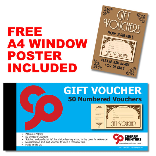 Art Deco Gift Voucher Book 99mm x 210mm with FREE A4 POSTER