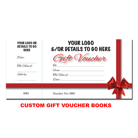 *CUSTOM* Red Bow Gift Voucher Book 99mm x 210mm with 2 FREE A4 POSTERS | 3 Book Pack