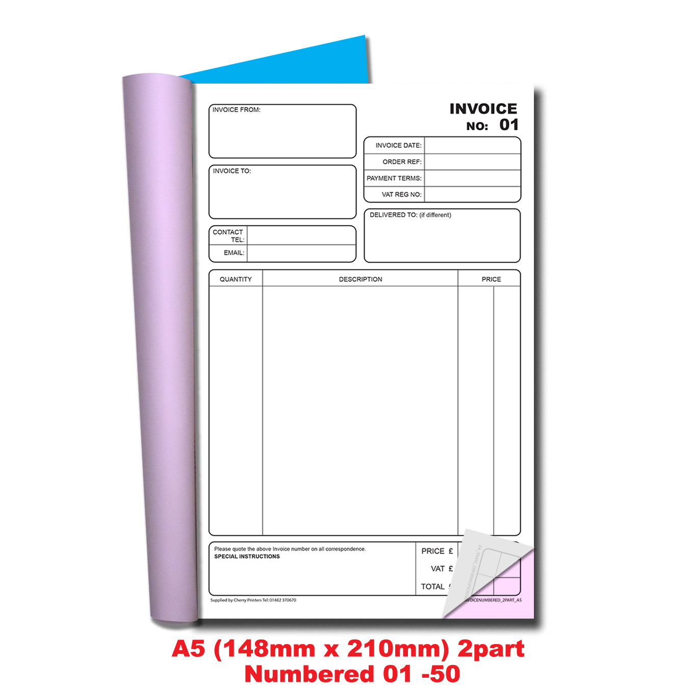 NCR Invoice Duplicate Book A5 Numbered 01-50