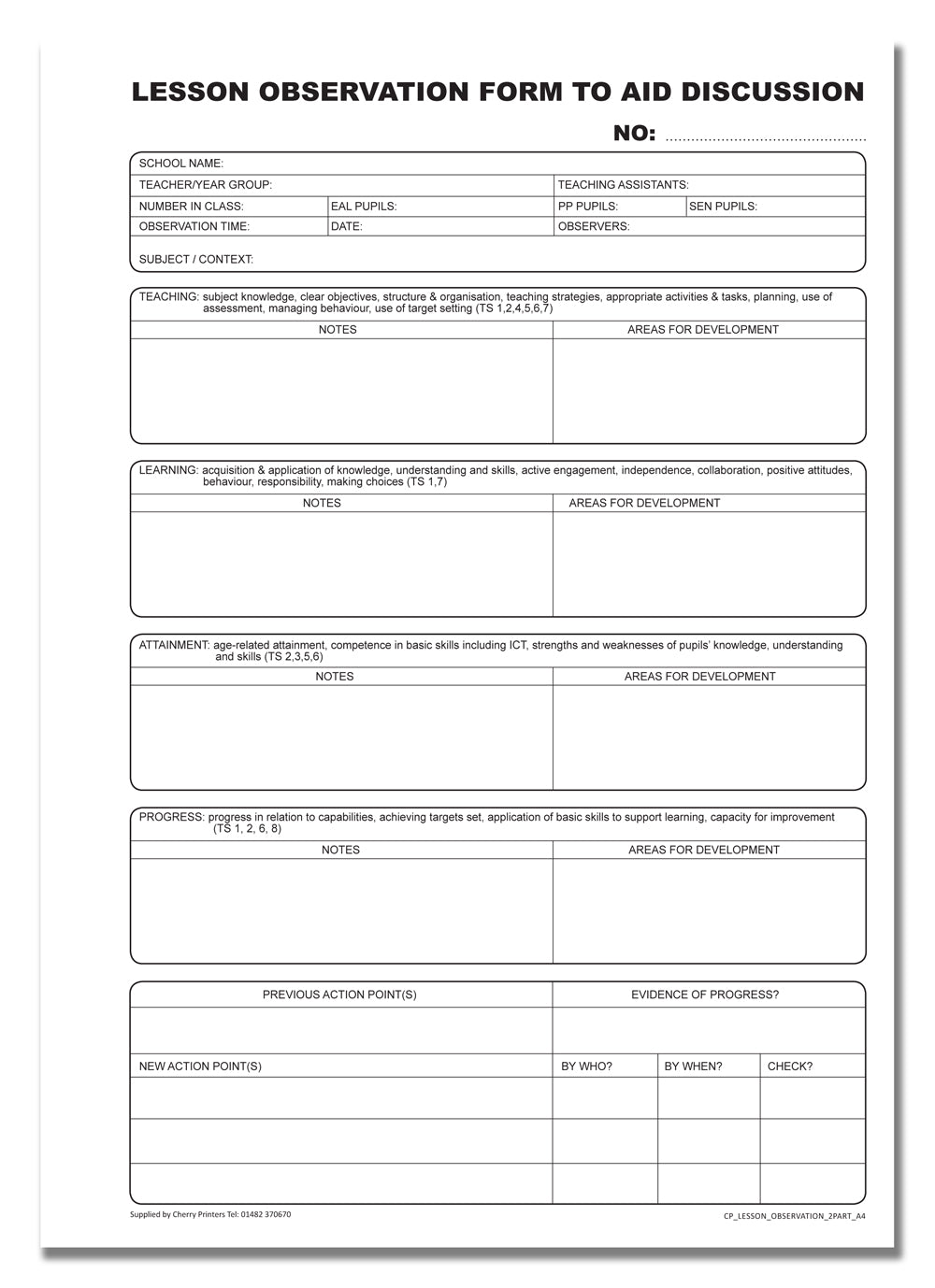 NCR Lesson Observation Duplicate Book A4 50 Sets