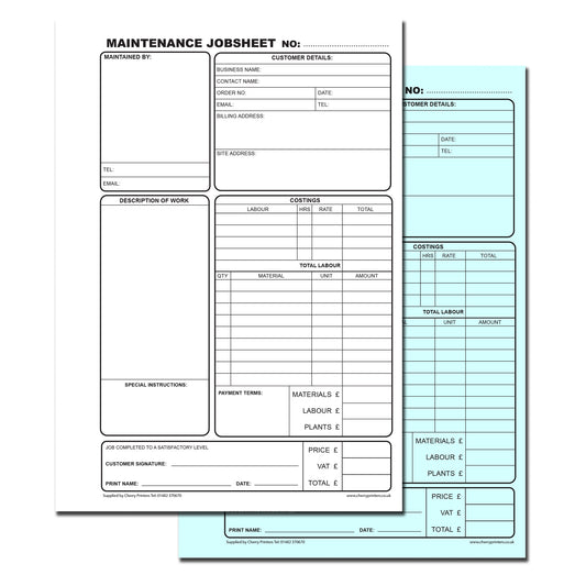 NCR Maintenance Job Sheet Duplicate Book A5