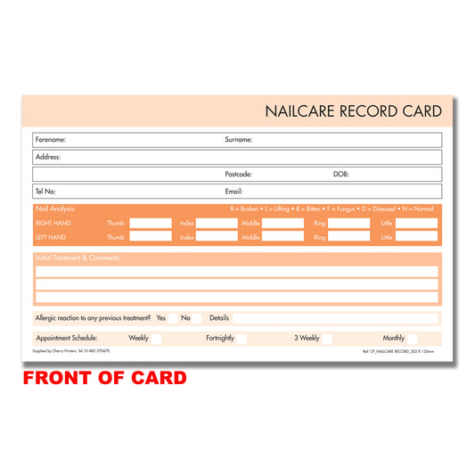 Nail Care Record Card Pad 202mm x 125mm 50pages 350gsm