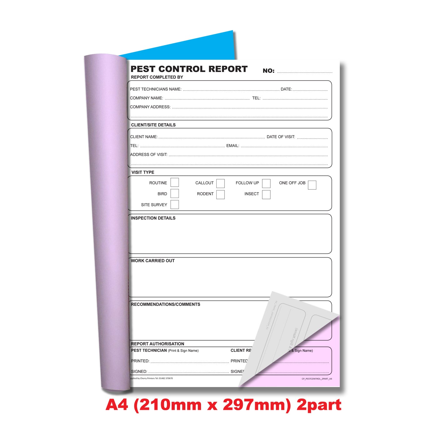 NCR Pest Control Report Duplicate Book A4