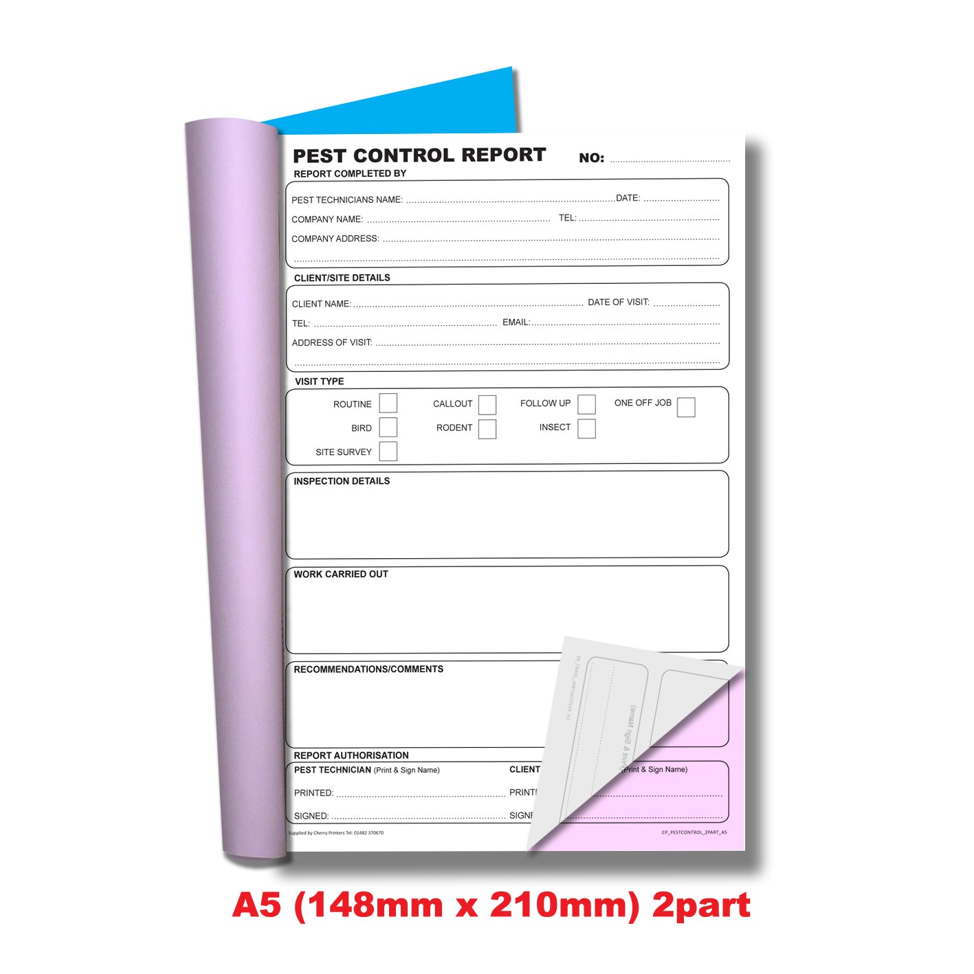 NCR Pest Control Report Duplicate Book A5