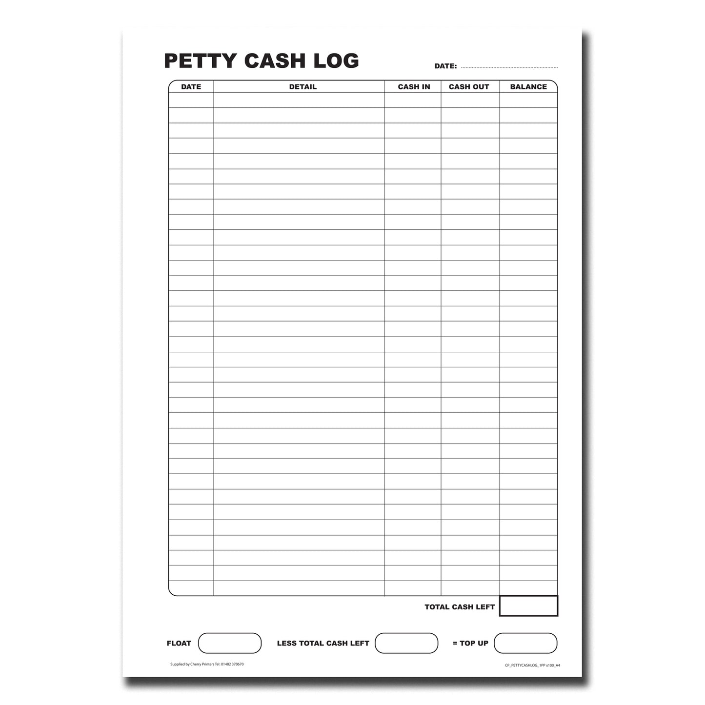 Petty Cash Log Book A4 100pages 80gsm