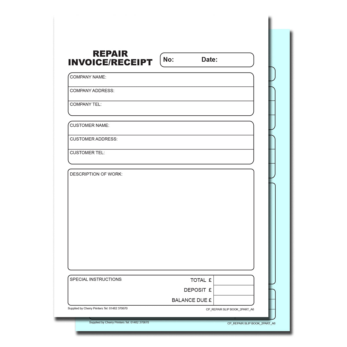 NCR Repair Invoice/Receipt Duplicate Book A6 (Perfed & Stitched)