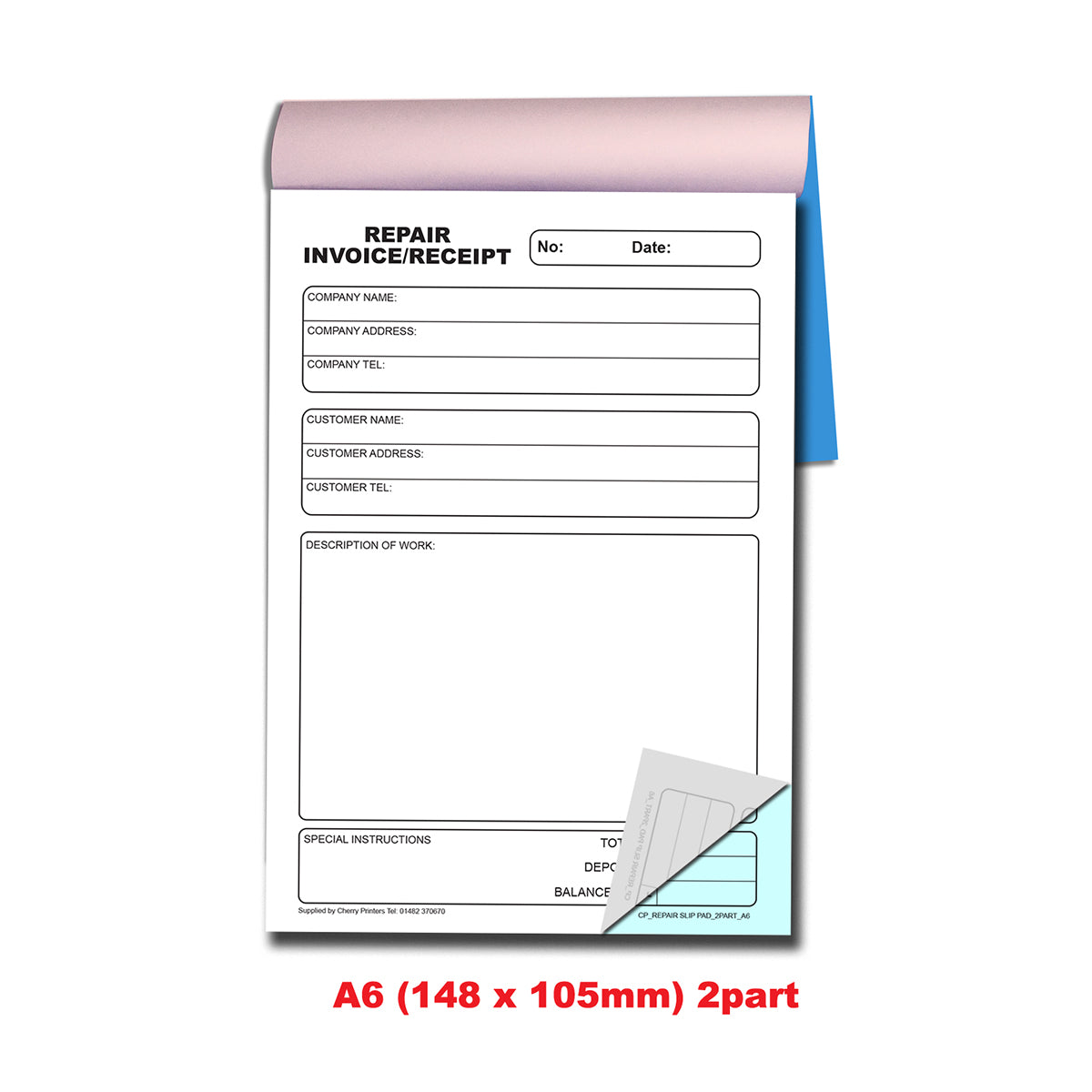 NCR Repair Invoice/Receipt Duplicate Book A6 (Perfed & Stitched)