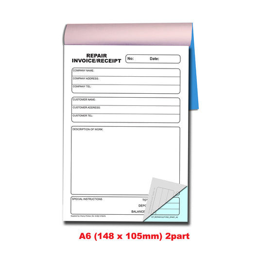 NCR Repair Invoice/Receipt Duplicate Pad A6 (Glued)