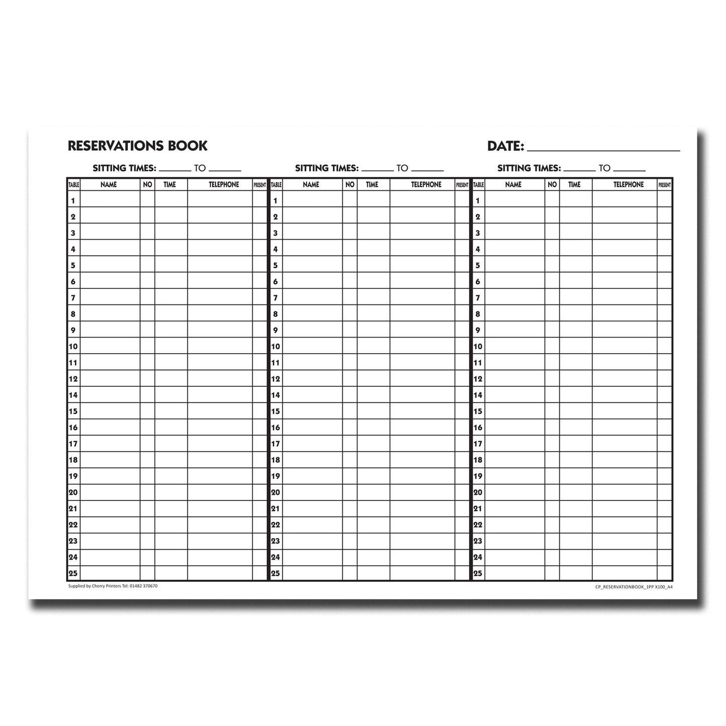 Reservation Book A4 100pages 80gsm