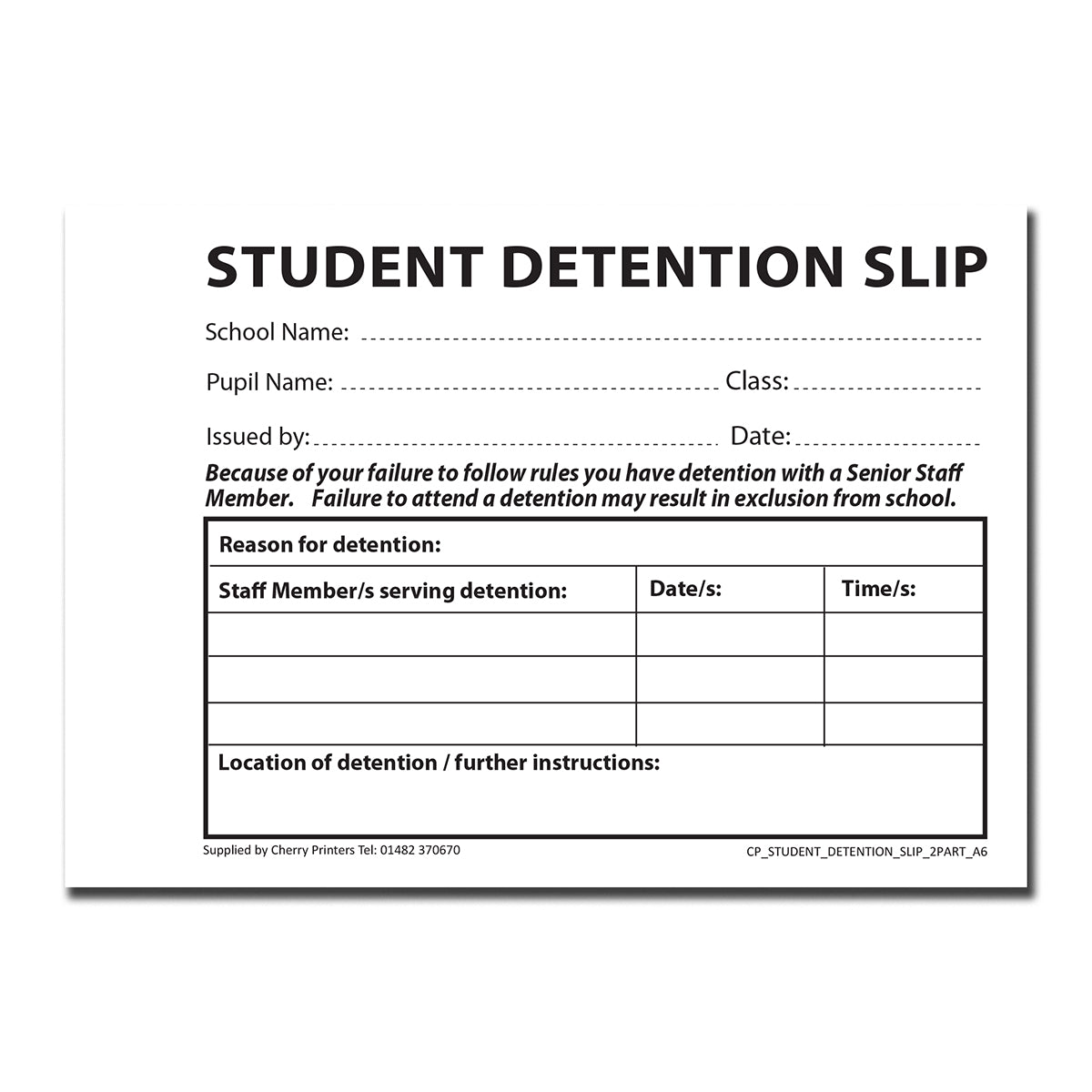 NCR School Detention Slip Duplicate Book A6